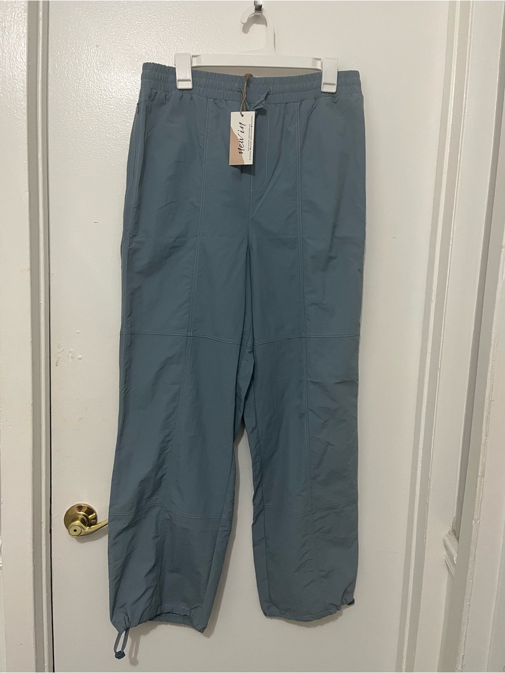 Women New In Relaxed Drawstring Joggers in Slate Blue.Large. NWT.